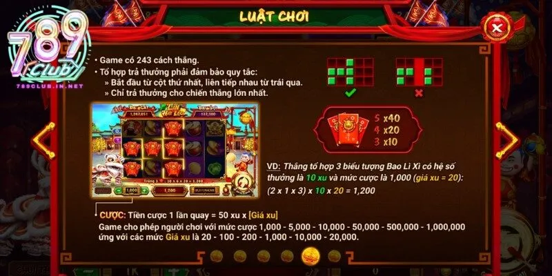 Luật chơi và các biểu tượng đặc biệt trong lân hái lộc 789club